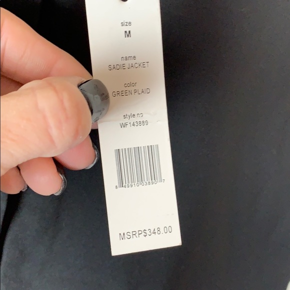 NWT WALTER BAKER 118 Sadie Blue Green Plaid Faux Leather Sleeve Coat MED - Picture 10 of 11